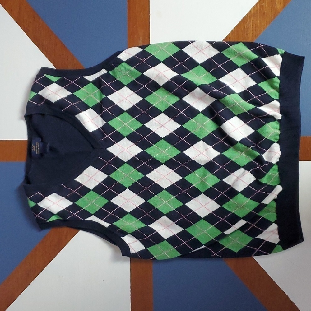 Vintage Brooks Brothers Vest Mens Large Blue‎ Green Argyle V-neck Supima Cotton